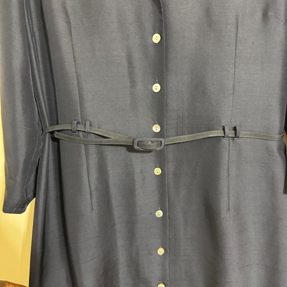 TAO Navy Blue Silk Button-Down Belted Dress size 14 Quiet Luxury Modest Career - Picture 4 of 9